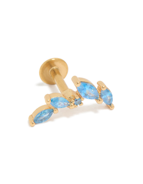 Gold Plated Surgical Steel Blue Cubic Zirconia Crawler Flat Back Studs