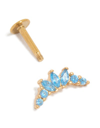 Gold Plated Surgical Steel Blue  Cubic Zirconia Marquise Flat Back Single Stud - link has visual effect only