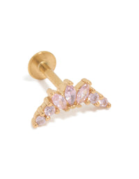 Gold Plated Surgical Steel Pink Cubic Zirconia Single Flat Back Stud - link has visual effect only