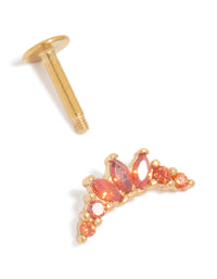 Gold Plated Surgical Steel Red Cubic Zirconia Marquise Flat Back Single Stud - link has visual effect only