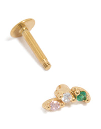 Gold Plated Surgical Steel Cubic Zirconia Pink & Green  Crawler Flat Back Single Stud - link has visual effect only