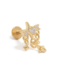 Gold Plated Surgical Steel Cubic Zirconia Drop Star Single  Flat Back Stud - link has visual effect only