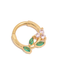 Gold Plated Surgical Steel Cubic Zirconia Flower & Leaves Clicker Ring - link has visual effect only