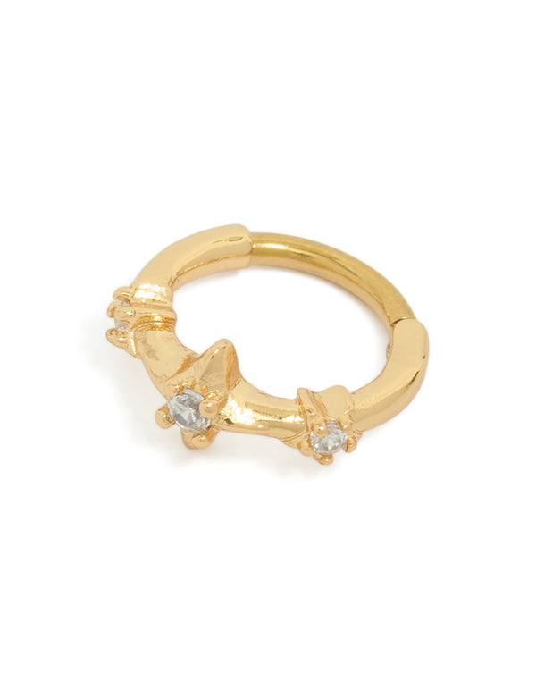 Gold Plated Surgical Steel Cubic Zirconia Multi Star Clicker Ring