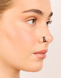 Featuring black coated surgical steel double hinged and plain nose rings pack in chunky style nose view - link has visual effect only