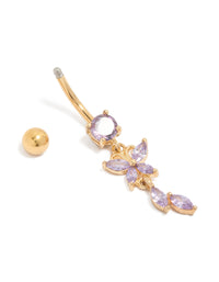Gold Plated Surgical Steel Purple Cubic Zirconia  Butterfly Leaf Drop Belly Bar - link has visual effect only