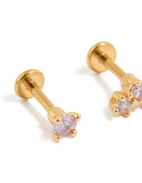 Showcasing gold plated titanium lilac cubic zirconia flat back studs with lavender crystal detail view - link has visual effect only