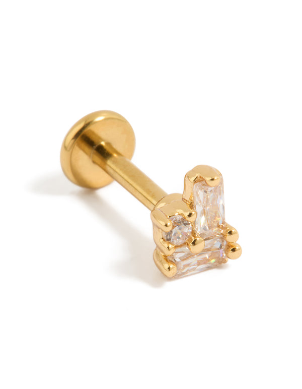 Featuring a gold plated titanium cubic zirconia rectangle cluster single flat back stud front view