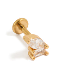Crafted from gold plated titanium with marquise and rectangle cubic zirconia stones featuring stud flat back closure post detail view - link has visual effect only