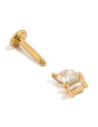 Showcasing gold plated titanium with marquise and rectangle cubic zirconia stones featuring stud flat back closure front view - link has visual effect only