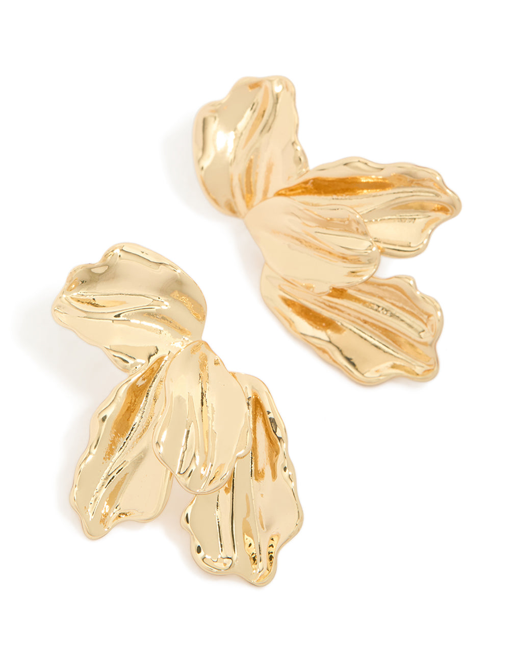Introducing statement gold plated organic half flower earrings front view