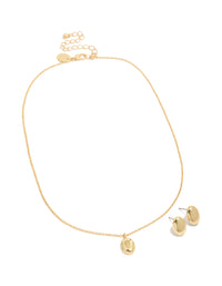 Gold Plated Oval Drop Pendant Necklace & Earrings Set - link has visual effect only