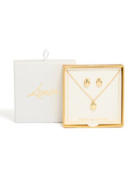 Gold Plated Oval Drop Pendant Necklace & Earrings Set - link has visual effect only