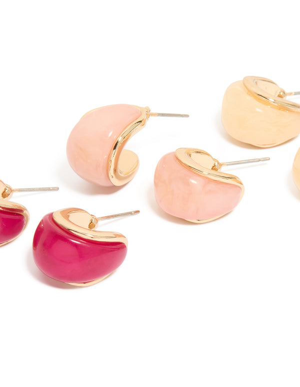Elegant chunky acrylic bubble hoop earrings in a 3-pack close up view