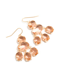 Showcasing gold pink stone charm hook drop earrings front view - link has visual effect only