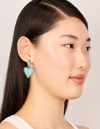 Gold Blue Glass Stone Heart Drop Earrings - link has visual effect only