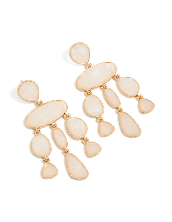 Gold Cream Marble Stones Drop Earrings