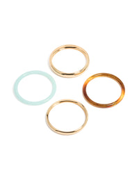 Featuring gold and multicoloured acrylic bangles in a 4-pack with paleturquoise and brown accents front view - link has visual effect only