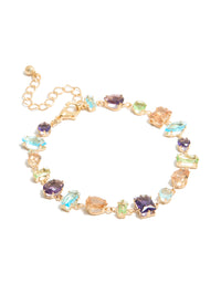 Gold Irregular Shaped Multicoloured Diamantes Bracelet - link has visual effect only