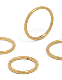 Highlighting waterproof gold plated stainless steel mixed size sleeper hoop earrings in a 2-pack close up view - link has visual effect only