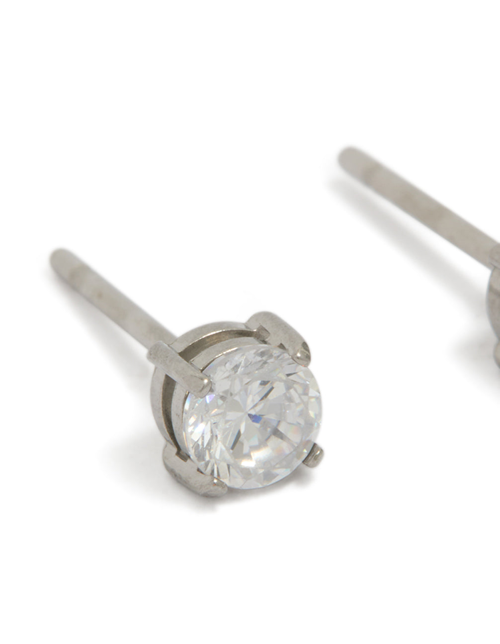 Designed with mens waterproof stainless steel mini round clear cubic zirconia stud earrings in silver close up view