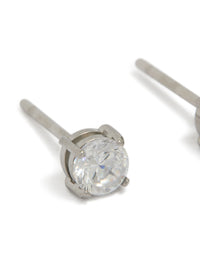Designed with mens waterproof stainless steel mini round clear cubic zirconia stud earrings in silver close up view - link has visual effect only
