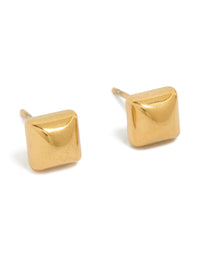Showcasing waterproof gold plated stainless steel square stud earrings front view - link has visual effect only