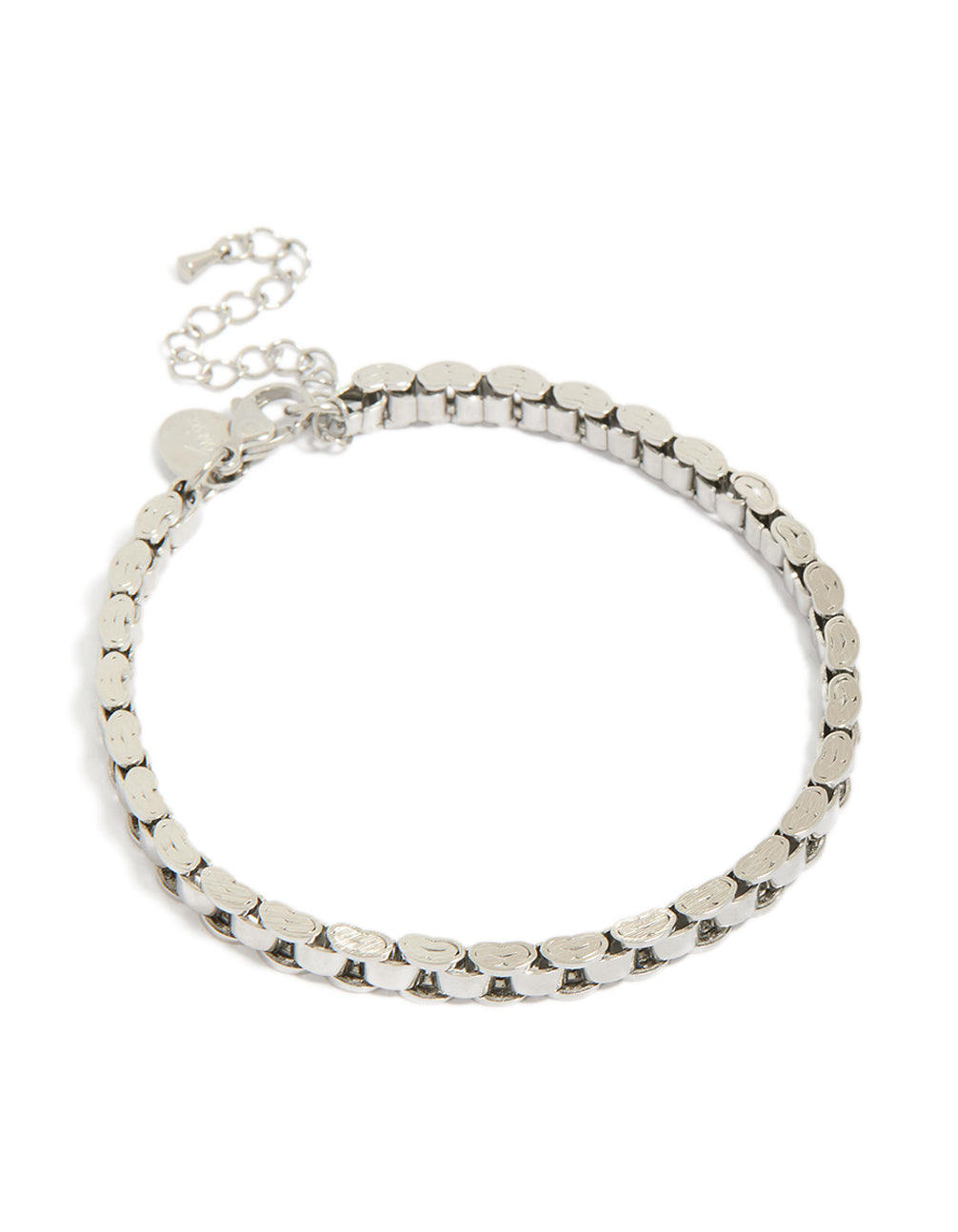 Crafted from waterproof stainless steel, this mens link chain bracelet in silver front view