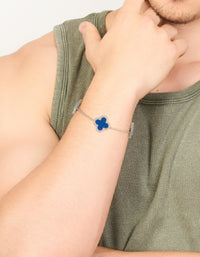 Mens Waterproof Stainless Steel Navy Clover Chain Bracelet - link has visual effect only