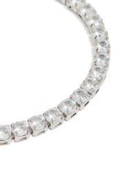 Crafted from waterproof stainless steel featuring large clear cubic zirconia tennis bracelet in silver close up view - link has visual effect only