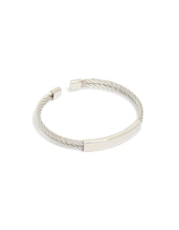 Mens Waterproof Stainless Steel Twin Wire Twisted Cuff - link has visual effect only