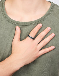 Mens Waterproof Stainless Steel Black Chain Detail Band Ring - link has visual effect only
