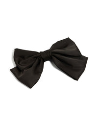 Showcasing a relaxed bow clip with medium satin in solid black front view - link has visual effect only