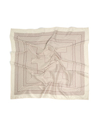 Elegant scarf featuring geometric wavy lines with cornsilk and brown tones detail view - link has visual effect only