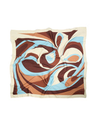 Elegant pale blue chocolate brown surreal swirl scarf featuring abstract print in ivory and peru hues detail view - link has visual effect only