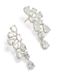 Silver Cubic Zirconia Lovely Flower Pear Drop Earrings - link has visual effect only