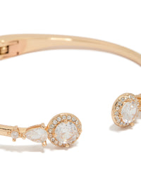 Gold Cubic Zirconia Hinged Circle Open Front Wrist Cuff - link has visual effect only