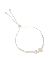 Featuring silver plated cubic zirconia double flower toggle bracelet front view - link has visual effect only