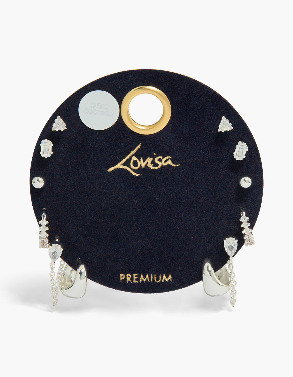 Crafted from silver plated material, these huggie and stud earrings 6-pack in chunky style close up view