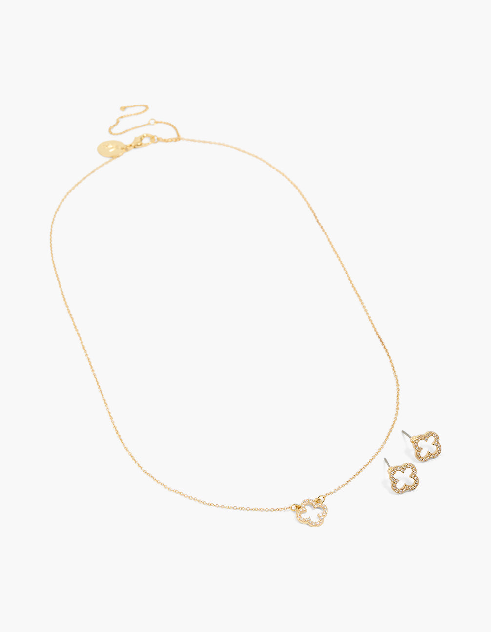 Gold Cubic Zirconia Outline Flower Earrings & Necklace Jewellery Set