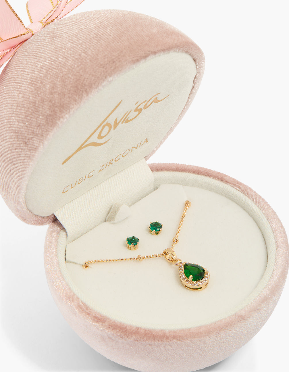 Gold Emerald Cubic Zirconia Emerald Teardrop Earrings & Necklace Set