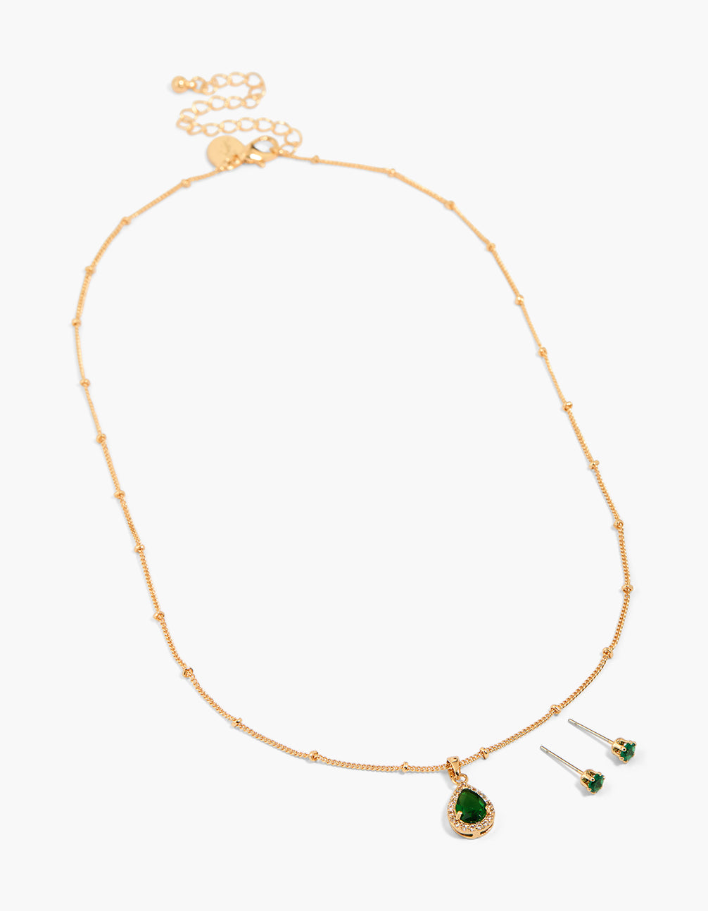 Gold Emerald Cubic Zirconia Emerald Teardrop Earrings & Necklace Set