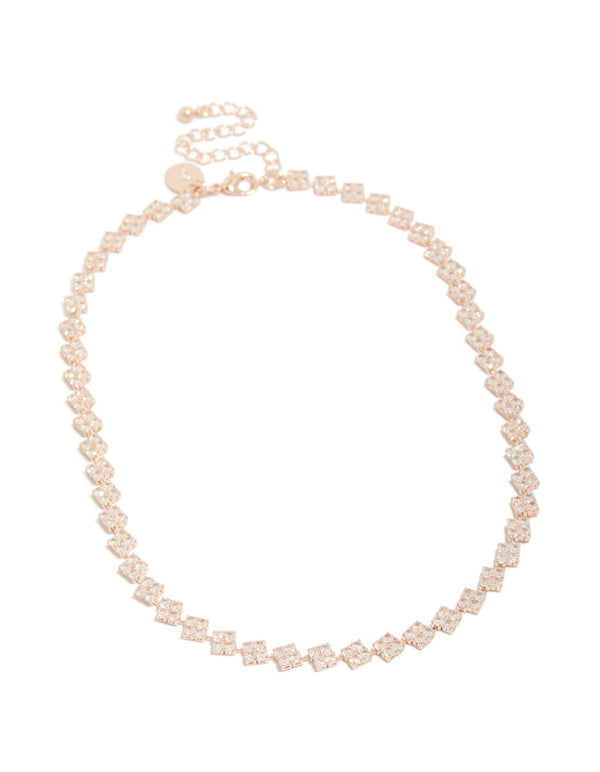 Rose Gold Plated Cubic Zirconia Flower Necklace