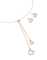 Rose Gold Plated Pave Open Heart Earring & Necklace Set - link has visual effect only