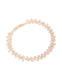 Showcasing a rose gold plated bracelet featuring marquise cut cubic zirconia in front view - link has visual effect only