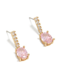 Gold Plated Light Pink Cubic Zirconia Oval Drop Earrings - link has visual effect only