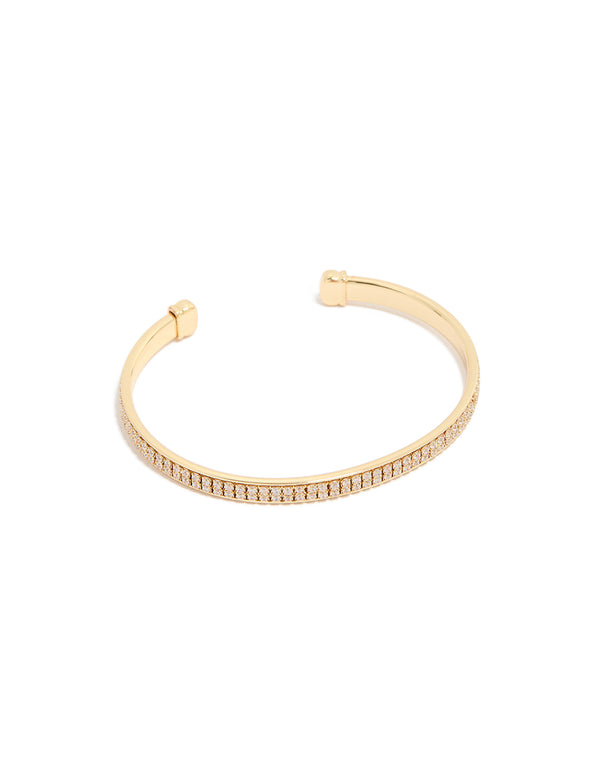 Gold Plated Cubic Zirconia Flat Bezel Set Wrist Cuff