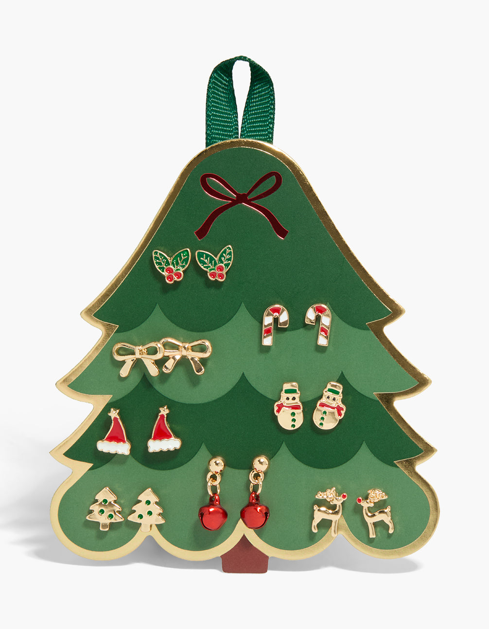 Gold Stamped Bow & Snowman Earrings 8-Pack
