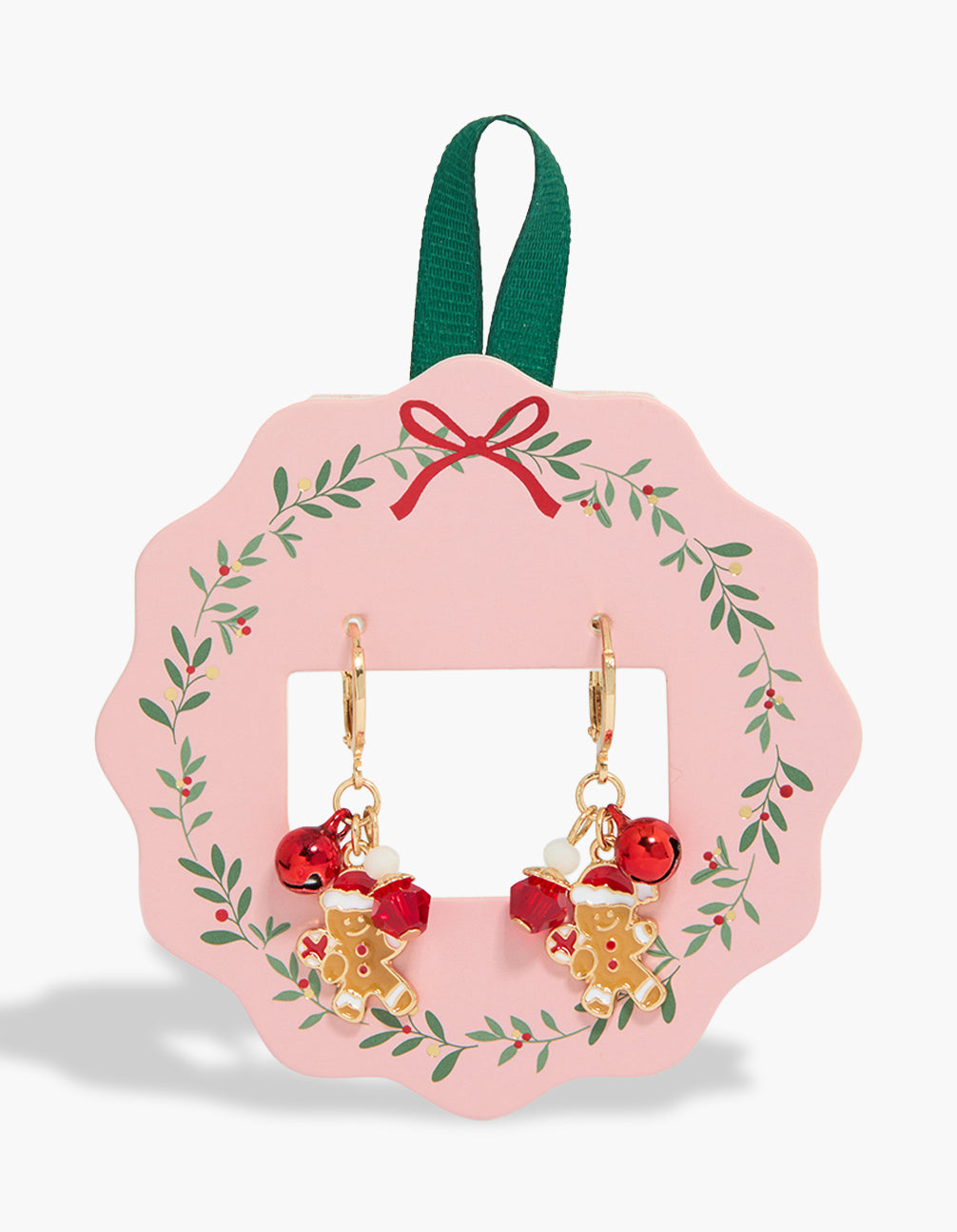 Showcasing Gold Festive Charm Huggie Earrings with beads, bell, and food charms in chunky style front view