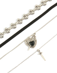 Discover this heart silver statement necklace pack close up view - link has visual effect only